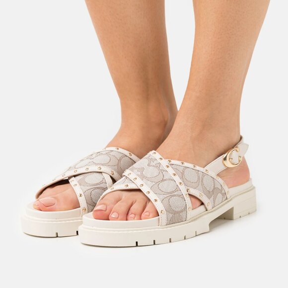 COACH Palmer Signature Jacquard Slingback Sandals In Stone size 6B - Picture 4 of 16